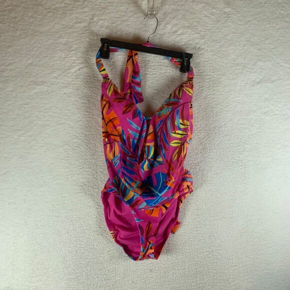 Bar III Women's Cowl Neck Paradise Palms Cutout One-Piece Swimsuit Size S NWT - Picture 1 of 9